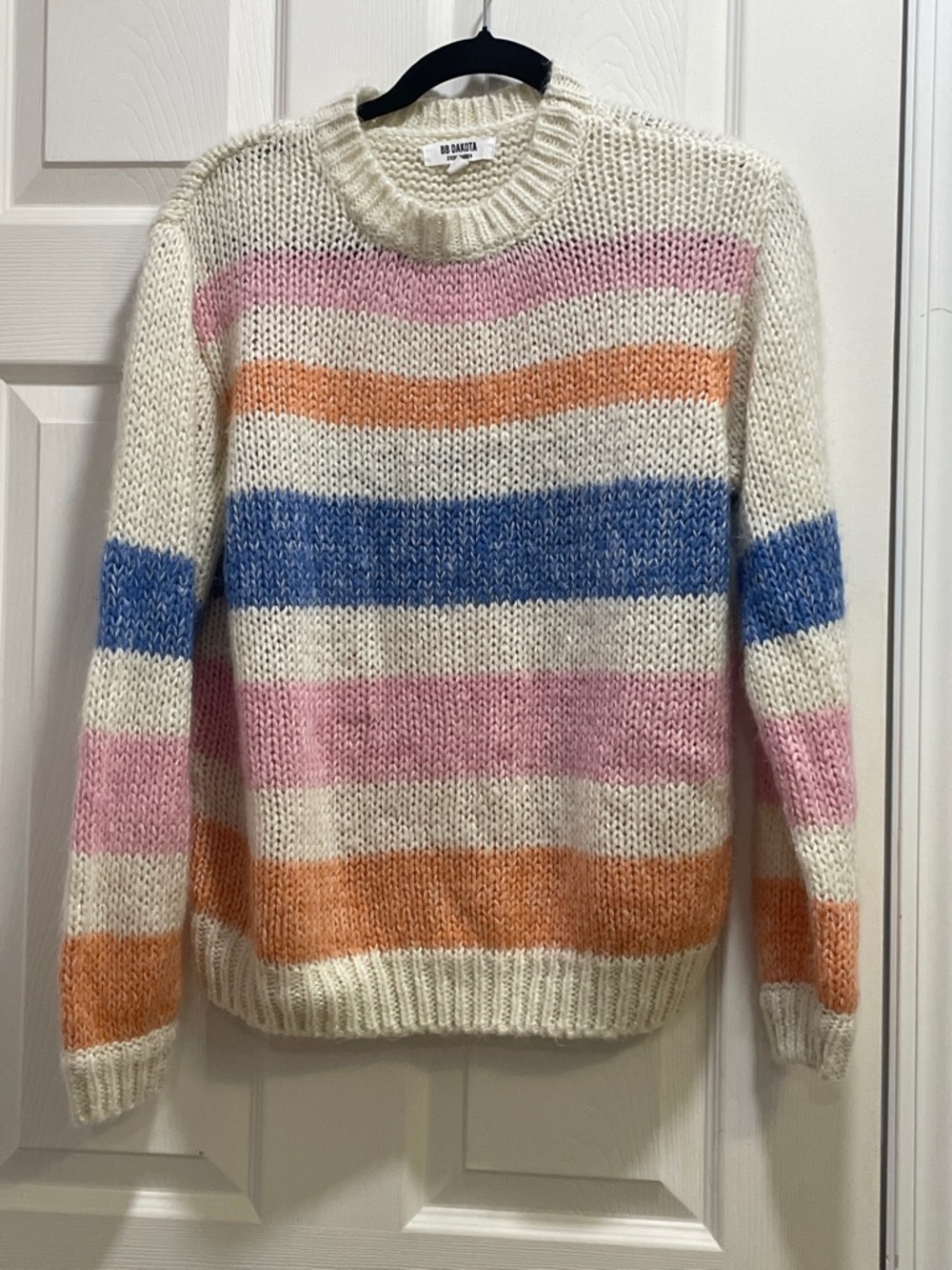 BB Dakota Oversized Cream Sweater with Blue, Pink & Orange Stripes